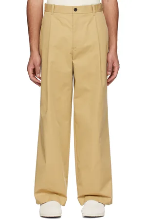 Solid Men Pants - Beige Tucked Trousers