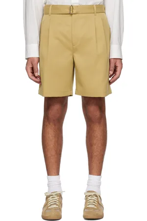 Solid Men Shorts - Beige Pleated Shorts