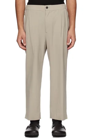 Solid Men Pants - Beige Cropped Tapered Trousers
