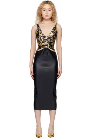 VERSACE Women Printed Dresses - Black Printed Midi Dress