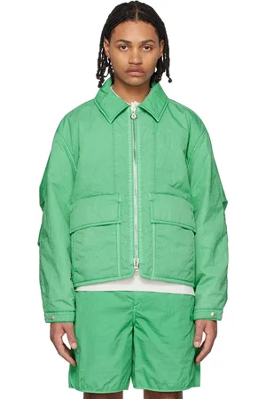 Solid Men Jackets - Green Garment-Dyed Jacket