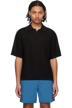Solid Men Polo Shirts - Black Spread Collar Polo