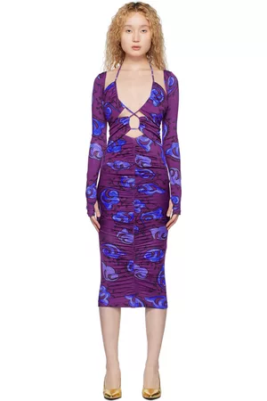VERSACE Women Midi Dresses - Purple Ruched Midi Dress