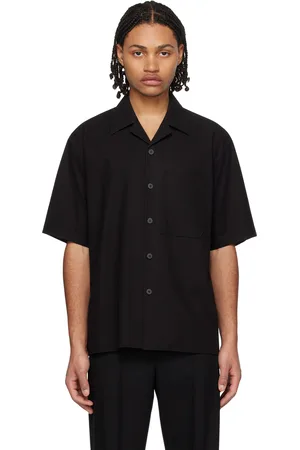 Solid Men Shirts - Black Open Collar Shirt