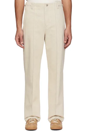 Solid Men Pants - Off-White Zip Tab Trousers