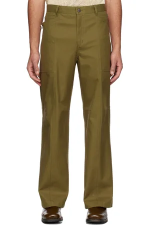 Solid Men Pants - Khaki Paneled Trousers