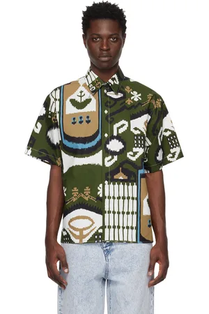 Msgm Men Shirts - Khaki Macro Ikat Print Shirt