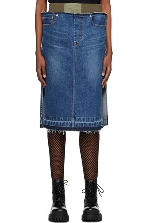 SACAI Blue Layered Denim Midi Skirt