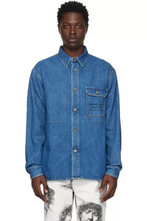 J.W.Anderson Men Denim Jackets - Blue Printed Denim Jacket