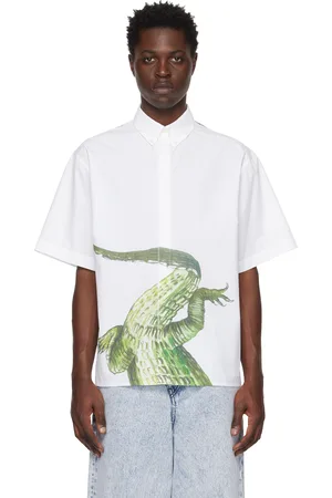 Msgm Men Shirts - White Crocodile Print Shirt