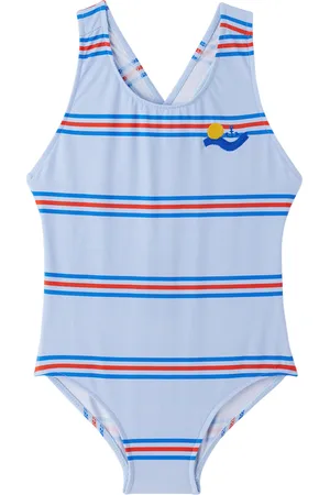 Bonmot Girls Swimsuits - Kids Blue Striped Swimsuit