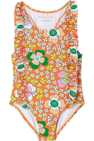 Stella McCartney Girls Swimsuits - Kids Orange Floral One-Piece Swimsuit