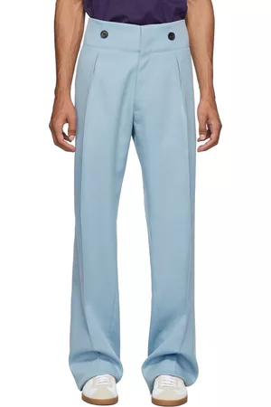 Lanvin Men Formal Pants - Blue Wool High-Waisted Trousers