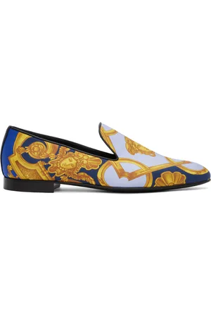 VERSACE Men Slippers - Blue & Gold Barocco 660 Slippers