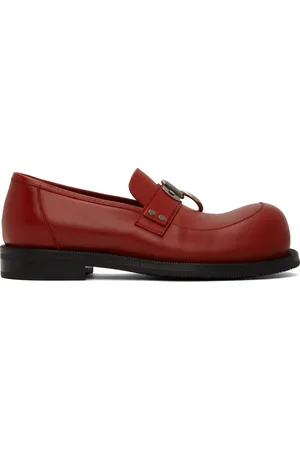 MARTINE ROSE Men Loafers - Red Bulb Toe Ring Loafers
