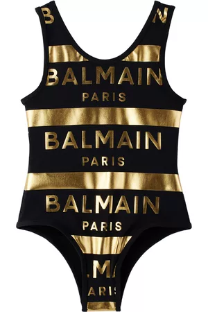 Balmain Girls Swimsuits - Kids Black Striped One-Piece Swimsuit