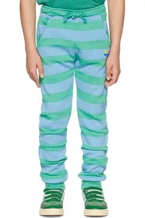 Bonmot Pants - Kids Green & Blue Striped Lounge Pants