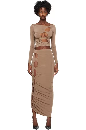 TYRELL Women Midi Skirts - SSENSE Exclusive Brown Blouse & Midi Skirt Set