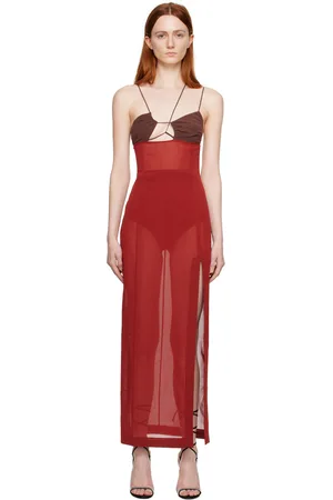 Nensi Dojaka Red & Brown Asymmetric Maxi Dress