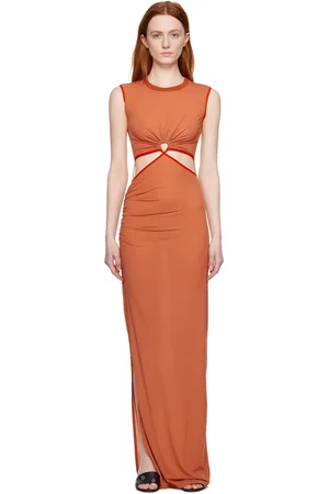Nensi Dojaka Orange Ruched Maxi Dress