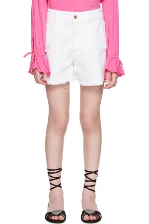 MISS BLUMARINE Kids White Butterfly Denim Shorts