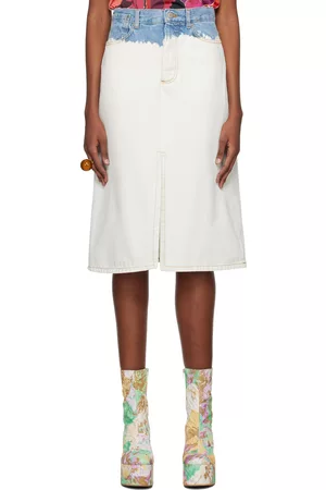 DRIES VAN NOTEN Women Midi Skirts - SSENSE Exclusive Blue & White Shea Denim Midi Skirt