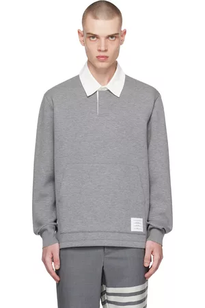 Thom Browne Men Polo Shirts - Grey Contrast Collar Polo