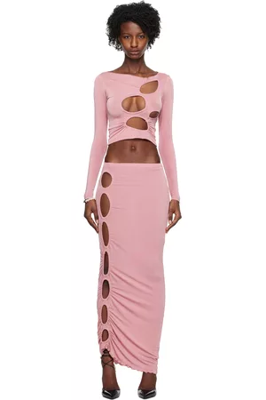 TYRELL Women Midi Skirts - SSENSE Exclusive Pink Long Sleeve T-Shirt & Midi Skirt Set