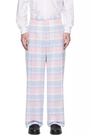 Thom Browne Men Pants - Pink & Blue Check Trousers