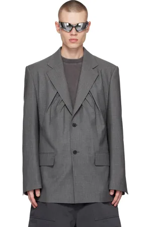 We11 Done Gray Shirring Single-Breasted Blazer