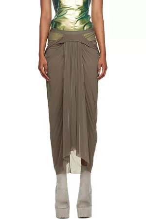 Rick Owens Women Midi Skirts - Gray Draped Midi Skirt