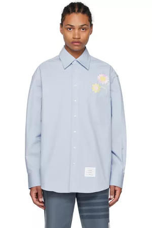 Thom Browne Men Shirts - Blue Embroidered Shirt