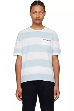 Thom Browne Men T-shirts - Blue & White Pocket T-Shirt