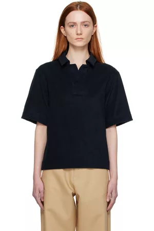 Z Zegna Women Polo Shirts - Black Spread Collar Polo