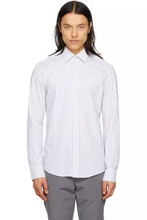 HUGO BOSS Men Shirts - White & Gray Striped Shirt