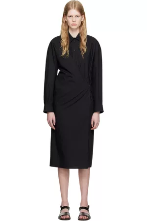 LEMAIRE Women Midi Dresses - Black Straight Collar Twisted Midi Dress