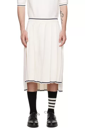 Thom Browne Men Shorts - White Pleated Midi Skirt