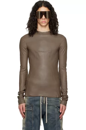 Rick Owens Men Long Sleeve - Gray Edfu Leather Long Sleeve T-Shirt