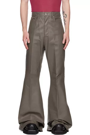 Rick Owens Men Leather Pants - Gray Bolan Leather Pants