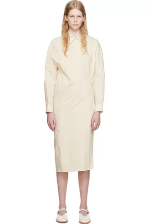 LEMAIRE Women Midi Dresses - Off-White Straight Collar Twisted Midi Dress