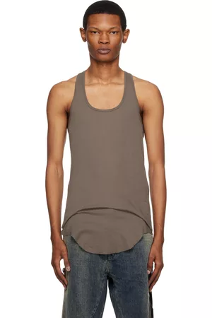 Rick Owens Men Tank Tops - Gray Raw Edge Tank Top