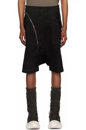 Rick Owens Men Shorts - Black Aircut Denim Shorts