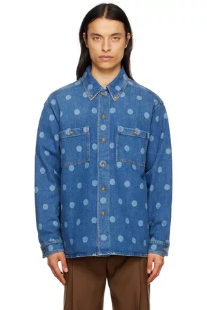Burberry Men Denim - Blue Polka Dot Denim Shirt