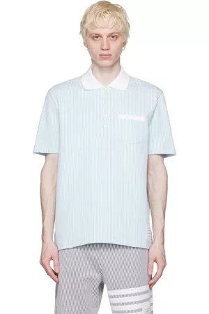 Thom Browne Men Polo Shirts - Blue & White Pocket Polo
