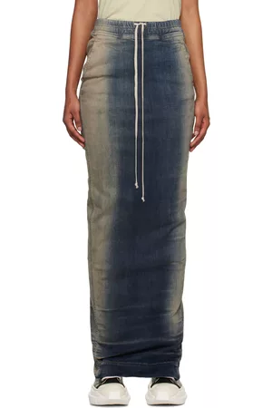 Rick Owens Women Maxi Skirts - Blue Pillar Denim Maxi Skirt