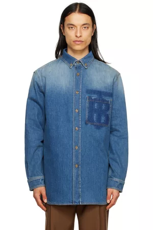 Burberry Men Denim - Blue Motif Denim Shirt