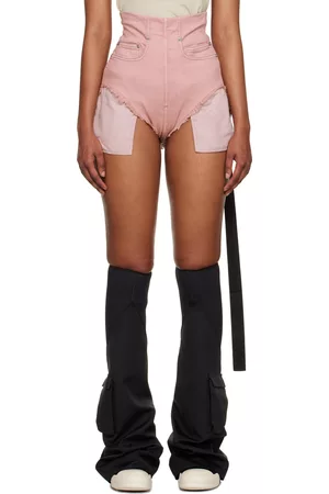 Rick Owens Women Shorts - Pink Paneled Denim Shorts
