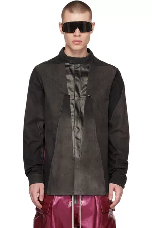 Rick Owens Men Denim Jackets - Brown Splintered Denim Jacket