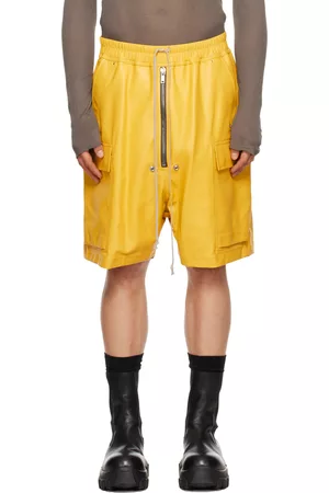 Rick Owens Men Shorts - Yellow Cargobela Leather Shorts