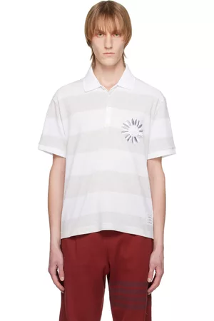 Thom Browne Men Polo Shirts - White & Gray Flower Rugby Polo